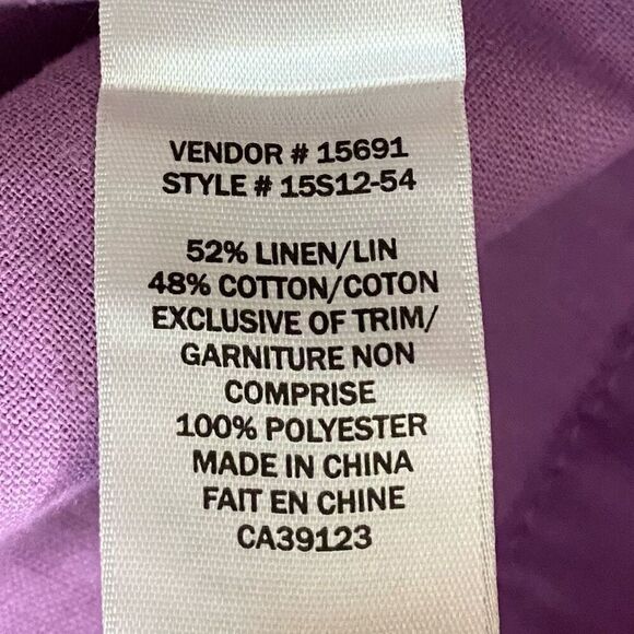 Northern Reflections Purple Linen Blend 3/4 Sleeve Button Up Shirt NWT Size XXL - Picture 4 of 6